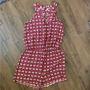 Red Elephant Romper halter w/ keyhole neck